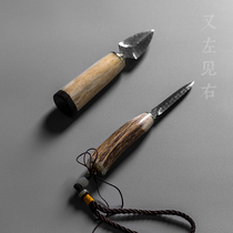 Handmade imported Damascus pattern steel tea knife Puer black tea special antler tea needle tea cone open tea knife