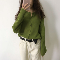 Sweater women loose wear autumn and winter 2021 New Korean avocado green lazy knitted cardigan coat womens coat