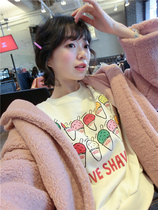 BORAKOO Korea Dongdaemun Autumn and winter cream beige~Ice cream lantern sleeve round neck loose thickened sweater