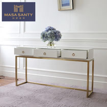 Minimalist modern Xuan Guan Cabinet Stainless Steel Light Lavish Book Room Table Dresser Solid Wood Long Table Girls Room Make-up Table