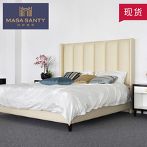 Masa Saint Empire Brief Modern American Rice White Leather Double Man Bed Soft Bag Designer Prototype Room Bedroom Furniture