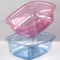 Rectangular plastic basin thickened vegetable washing basket household kitchen deepens sink basin transparent drain basket fruit basin