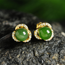 925 silver inlaid natural jasper beads stud earrings and Tianyu beads earrings fashion women with certificate