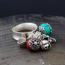 Mongolian element new handmade silver ring retro Nepal style s925 sterling silver turquoise open female ring