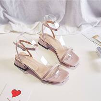 Transparent lined with sandal female students Low heel 100 hitch and fairy Wind 2020 Summer new sandals pop
