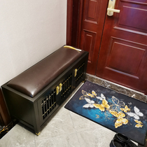 Solid wood changing shoes stool Home door New Chinese style shoes stool multifunction entrance door Shoe cabinet stool integrated storage stool