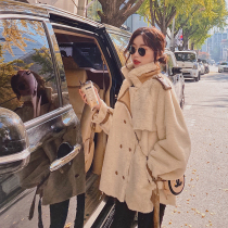 sandro bassa lamb wool coat female locomotive loose 100 hitch cashmere fur integrated short big coat winter