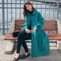 21 New Korean version of ins loose thin single-breasted thick lace-up long woolen coat female winter student coat