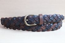 Special first layer cowhide pure hand-woven womens casual belt Pants belt skirt belt Knotted leather belt contrast color