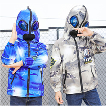  Bellansenma children eat chicken with the same clothes spring and autumn spider-man jacket hooded pull children wearing glasses childrens clothing men