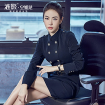  Autumn and winter dresses fashion temperament double-breasted stewardess uniforms professional clothes female front desk overalls tooling suit skirt