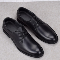 Soft Face Leather Foreign Trade Mens Shoes Business Authentic Leather Shoes Men Genuine Leather Wedding Shoes Lace Round Head Soft Bottom Black Head Layer Cow Leather
