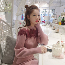 Winter temperament goddess fan clothes with coats Knitted bottoming inner tie clothes skirts Autumn and winter sweater skirts medium and long