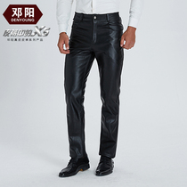 Deng Yang mens leather pants cowhide leather pants autumn and winter headline slim feet tight casual leather pants long pants