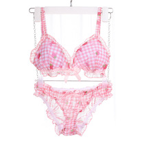 Ladyboy cross-dressing supplies Japanese sweet wooden ear plaid strawberry cd bra set without rims autumn and winter new