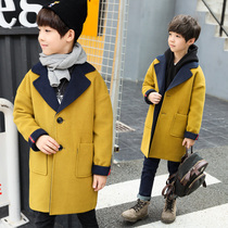 Boys coat 2020 new Korean version of childrens autumn and winter clothes in the long section of the big child thickened wool coat tide