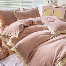 Korean Princess Wind Milk Suede Four Pieces Of Thickened Warm Double-sided Coral Suede Girl Hearts Cover Bed Linen Winter
