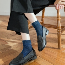 Socks Womens mid-tube socks ins Chaodui heap socks thin spring and autumn days Korean Japanese bright silk silver onion pile socks wild
