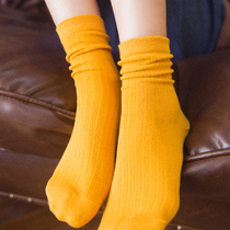 Short pile socks pure cotton Korean socks womens medium tube Japanese vertical strip candy color socks simple womens socks thin