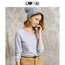 Three-gun warm coat women autumn and winter New wool modal underwear big round neck solid color elastic Lady base shirt