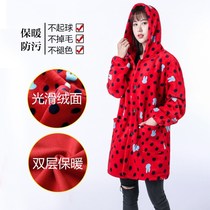 Overcoat adult female cute fashion household lady plus velvet flannel kitchen autumn and winter thickened plush autumn and winter clothing 