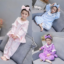 Girls Flannel pajamas set autumn and winter new 2021 childrens coral velvet home clothes women thicken warm foreign style