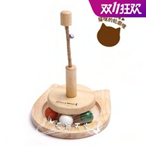 Japan Doge Cartoon Wooden Cat with Ball Ball Shaking Wood Skys Bell Bell Bell Ball Bearing Cat Toy Kitty Mint Toy