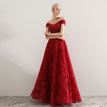 Dress female red shoulder temperament slim bride wedding size 2021 summer new toast party long skirt small