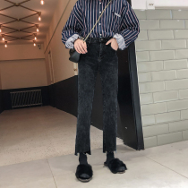 2021 new size womens autumn and winter fat mm jeans slim straight pants fat sister ankle-length pants high waist