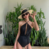 Korean retro style ins white net red vacation one-piece straps show thin belly cover conservative sexy fairy fan swimsuit