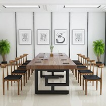 Solid Wood Meeting Table Chair Office Bench Iron Art Solid Wood Negotiation Table Modern Brief About Long Table Training Industrial Big Table