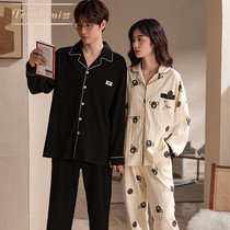 TOUCH MISS NEW FALL COUPLES HOME CONSERVED TWO SETS OF PURE COTTON SMALL TURNING COLLAR CARTOON CUTE LONG SLEEVE PYJAMAS