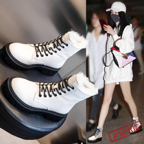 Yang Lingyi-same leather Martin boots female autumn and winter new boots plus warm snow boots thickened womens shoes