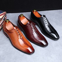 Non-mainstream mens business casual leather shoes mens pointed toe lace gentleman Monk shoes nightclub hair stylist shoes men