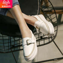 ins Net red leather small white shoes women 2021 Autumn New all fashion Lefu shoes pine cake thick bottom board shoes tide