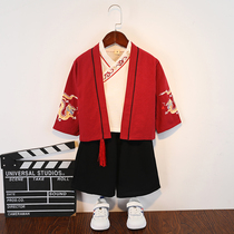 Tang suit boys spring and autumn wind original Chinese Hanfu Mid-Autumn Festival fu gu zhuang baby costume shao ye fu three-piece suit