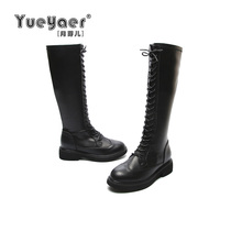 Yueer low-heeled Knight boots womens winter New Joker side zipper mid-tube womens boots straps Skinny boots women