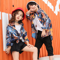 Block baby dance clothes children boys and girls jazz dance flower shirt shirt pants set foreign spring and autumn childrens clothing