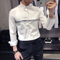 Spring shirt male long sleeve Korean version trendy handsome striped with white bronzed-free business positive dress casual white shirt