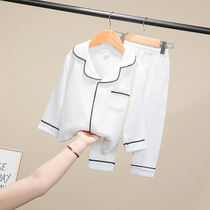 Boys white pajamas set Spring and Autumn girls Children Baby Cotton gauze home clothes autumn casual air conditioning clothes