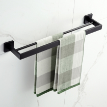 304 stainless steel European towel rack toilet towel bar hanger double pole bathroom rack free Black