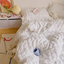 White Moon Light Ins Han Style Full Cotton Bubble Yarn Four Sets Of Soft Pure Cotton Fairy Lace Pure Color Bed Goods