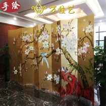  Gold leaf magnolia screen Hand-painted folding paint painting partition New Chinese entrance hotel background wall painted decorative painting