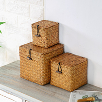 Kens square straw choreography with lid storage case Woven Containing Box Ornament Gift Packaging Box Art Tea Box Flower Case