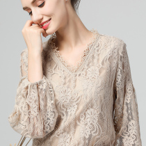 2021 spring new lace shirt womens coat V collar loose base shirt foreign style long sleeve size thin belly