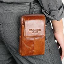 Cowhide mobile phone fanny pack men wear leather leather mens mobile phone bag 5 5 inch 6 inch first layer cowhide mobile phone bag mens fanny pack