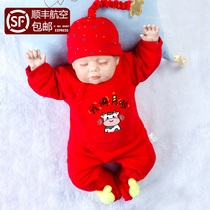 Newborn male and female baby cattle year 100 days full moon year old clothes baby red one-piece clothes Princess autumn and winter cotton clothes