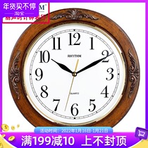 Lisheng clock living room solid wood mute creative wall clock bedroom European style retro simple round quartz clock CMG938