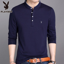 Flowers Playboy Spring and autumn Semi-high collar men Long sleeves T-shirt cotton quality Youth with undershirt Compassionate Autumn Fitted Clothes Men