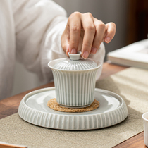 Probe Ash Cigarette Ash Artisanal three-only cover bowl Small number single tea bowl Home Japanese style striped lid cup Ceramic Tea Bowl